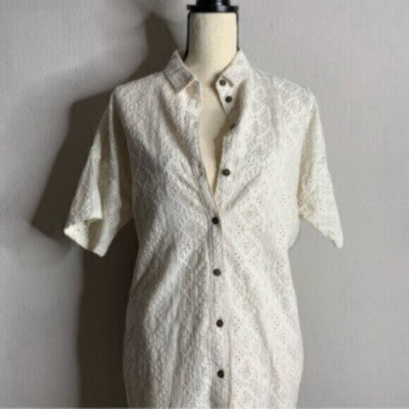 Current Elliott Oversized Smock Eyelet Lace Shirt Dress - Picture 8 of 10